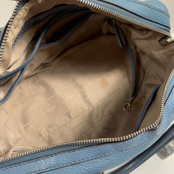 Michael Kors Mercer Duffel Bowling Shoulder Crossbody Bag Denim Blue Leather - Picture 14 of 15